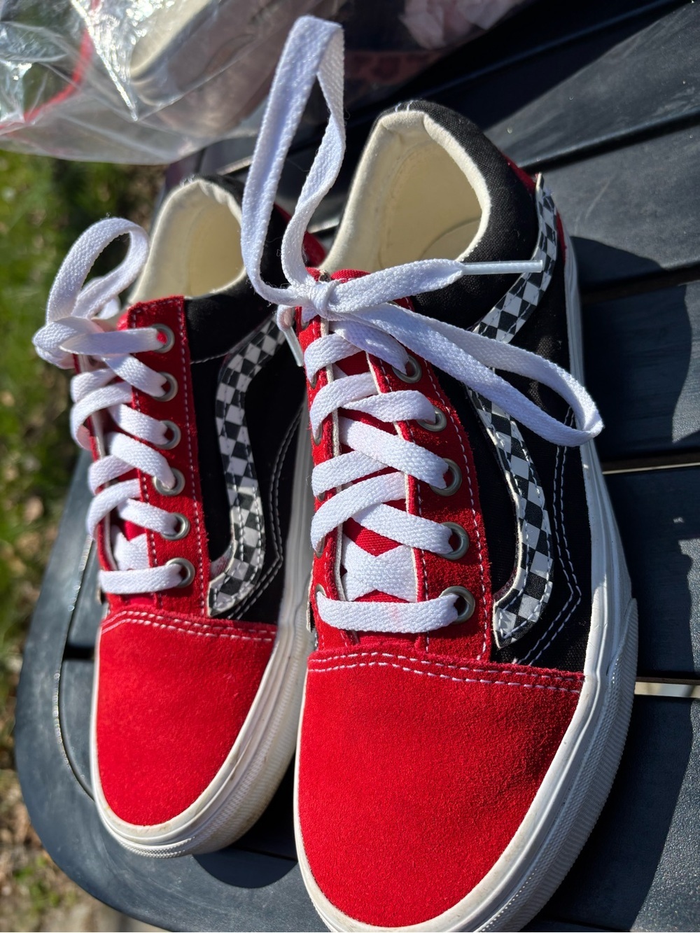 Vans Kids Red & Black Checkerboard Low-Top Sneakers